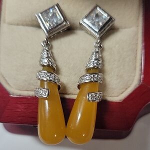 925 Elegant Yellow Drop Earrings with Crystal Accents